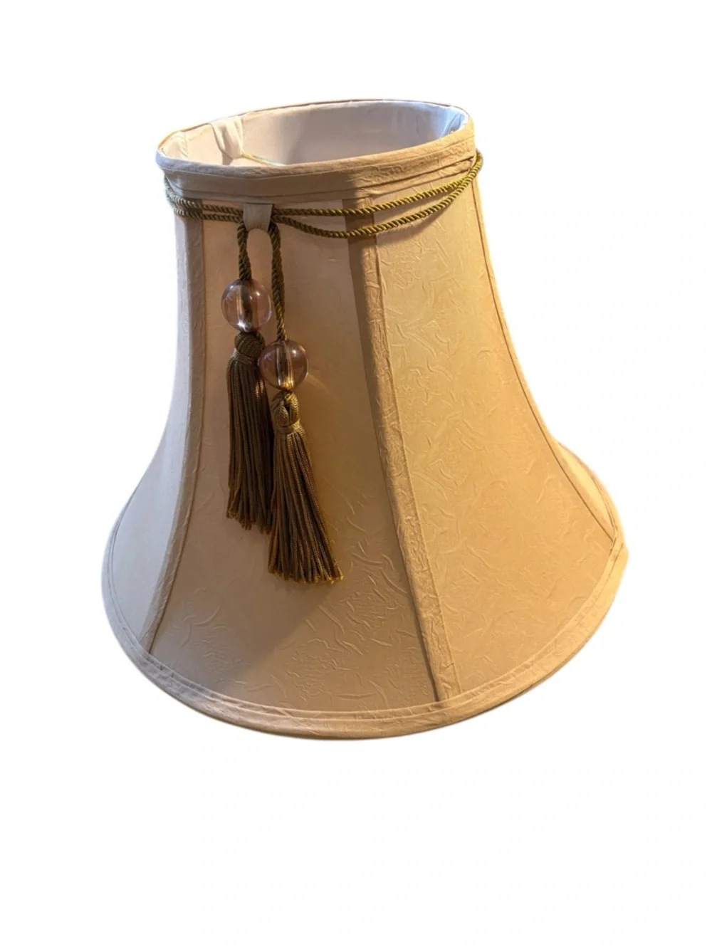 Luxury Tasseled Bell Lampshade – Textured Peach Moiré & Braided Gold Cord Finial